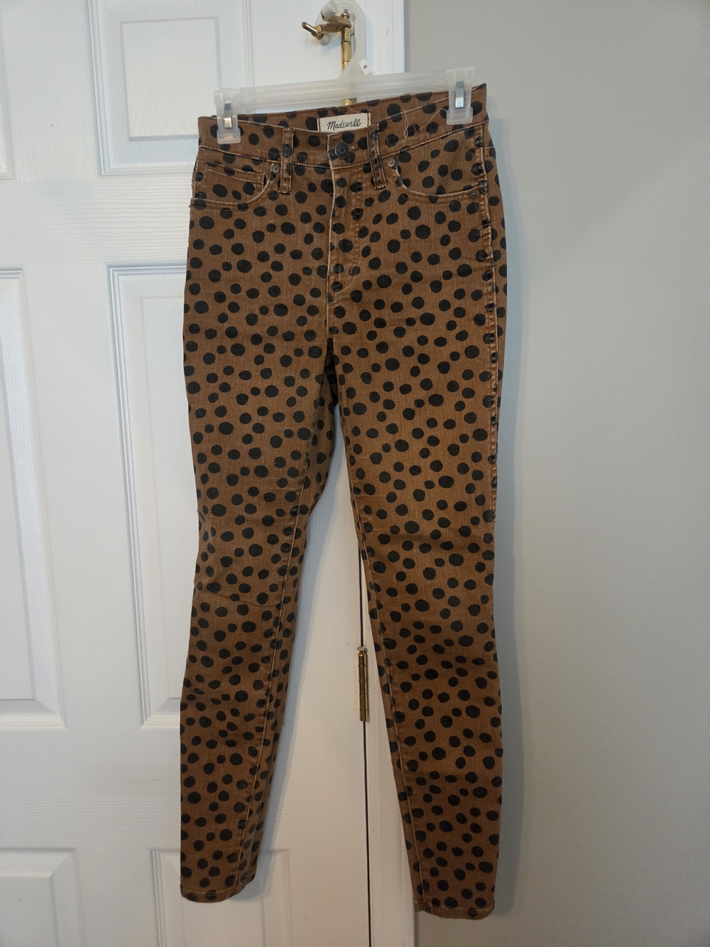 Madewell Tan Skinny Jeans with Black Polka Dots